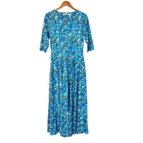 Peruvian Connection Maldives Maxi Dress Pool Blue Floral Pima Cotton EUC Size S - Picture 2 of 10